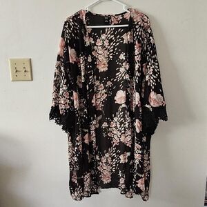 Floral Black and Pink Women's Cardigan